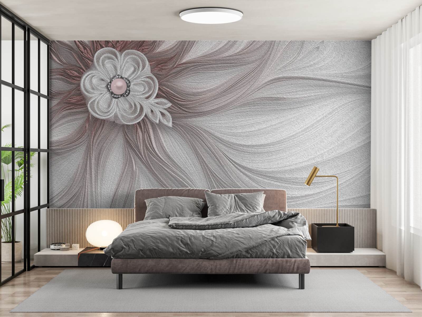 Fototapeta Środek białego kwiatu ozdobiony jest perłami