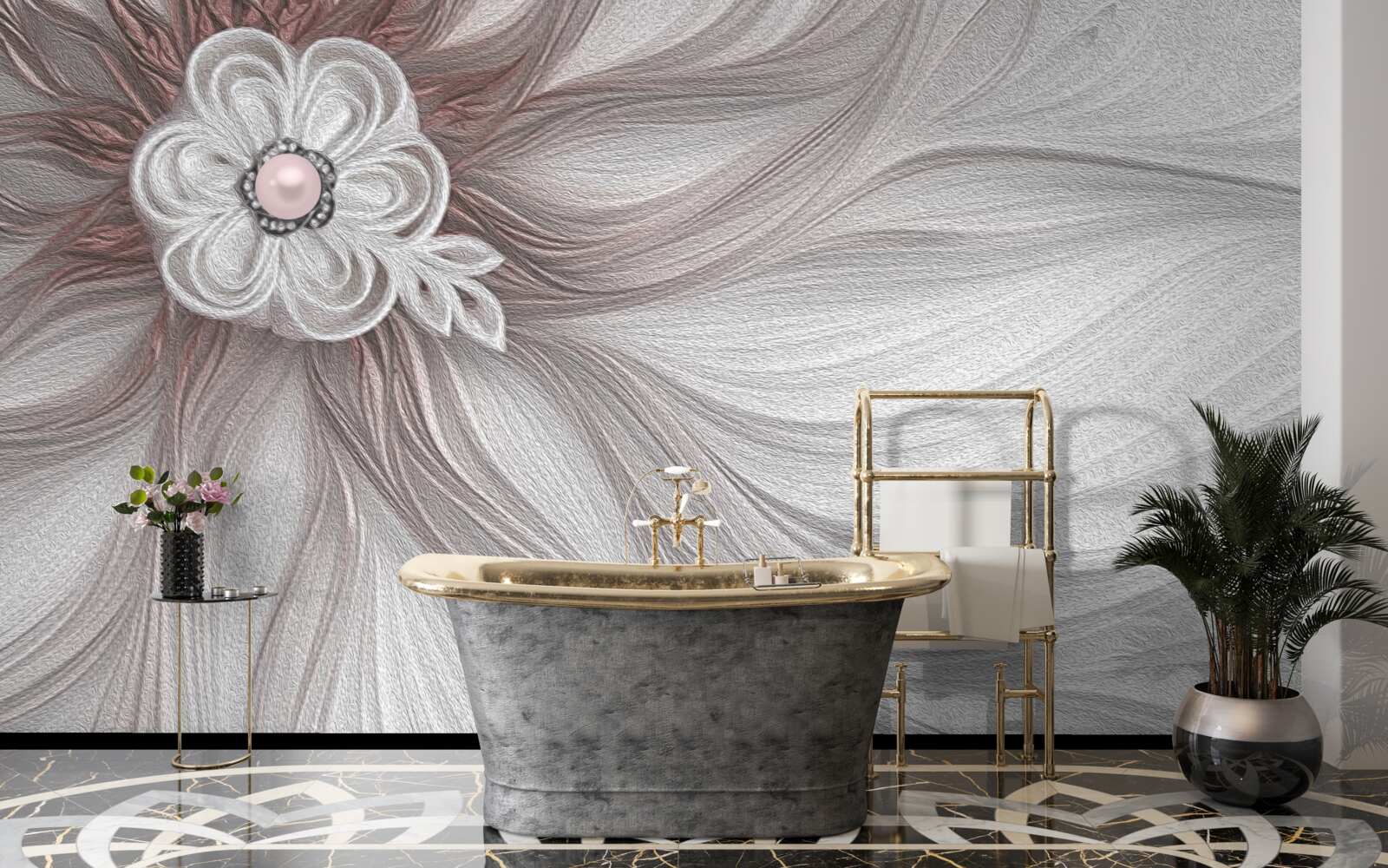 Fototapeta Środek białego kwiatu ozdobiony jest perłami