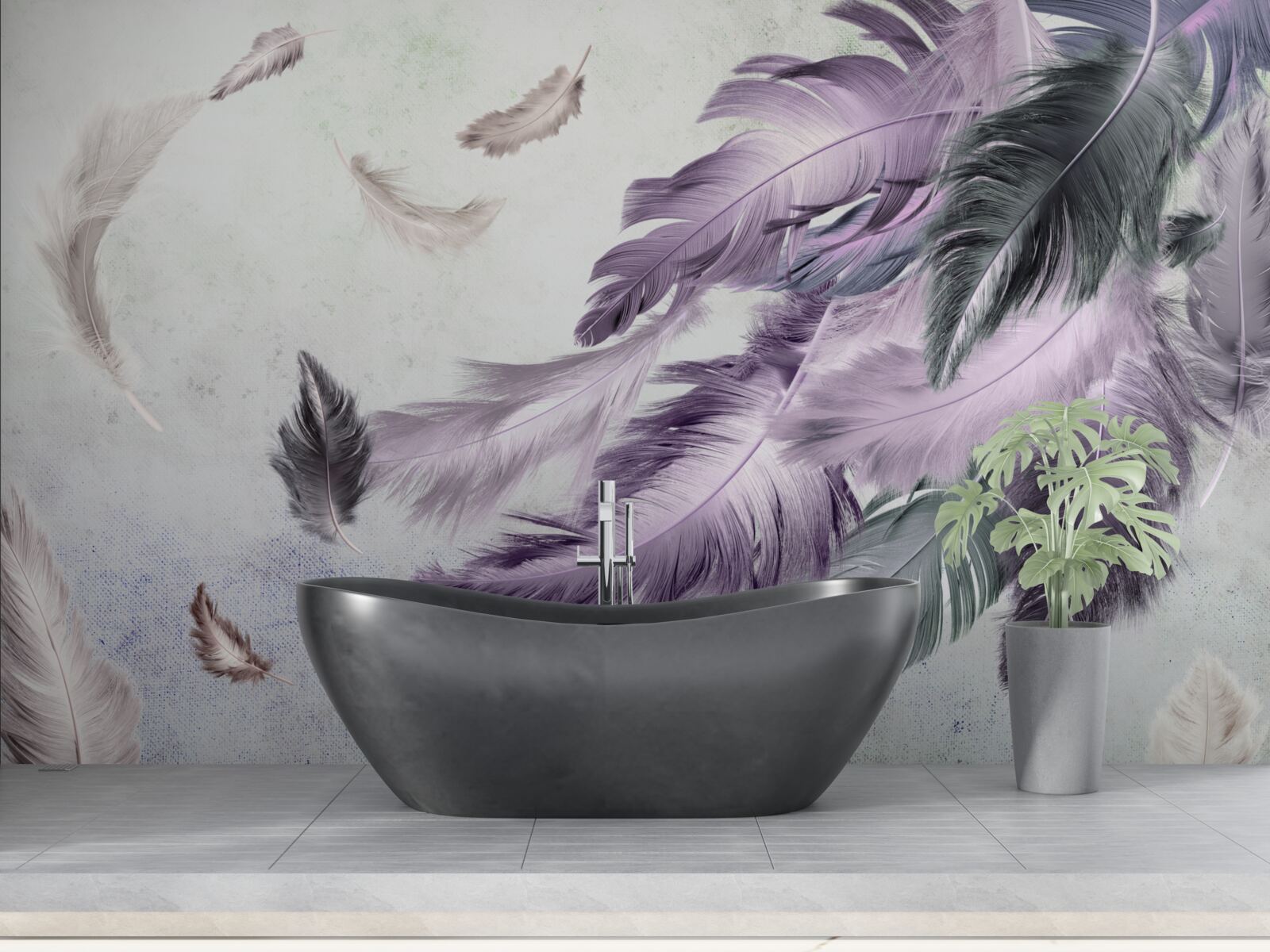 Fototapeta pióra latające w kolorze fioletowym