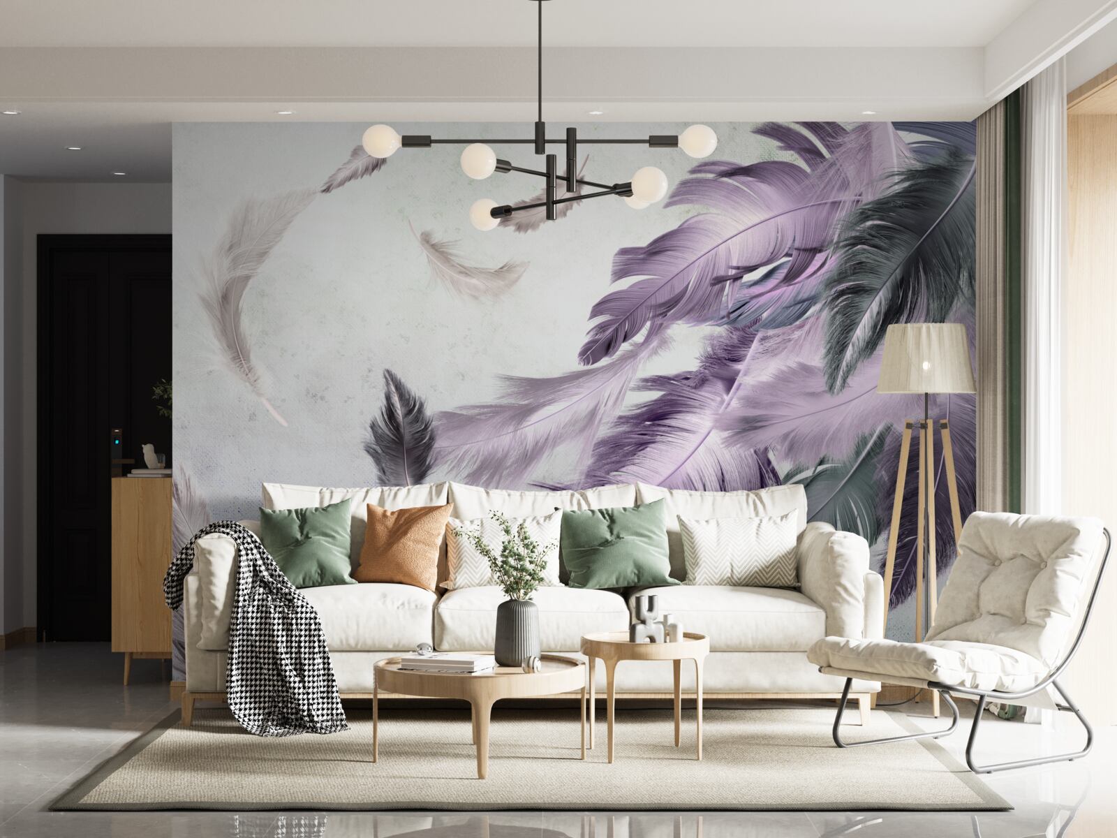 Fototapeta pióra latające w kolorze fioletowym