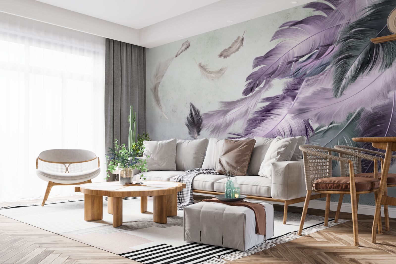 Fototapeta pióra latające w kolorze fioletowym