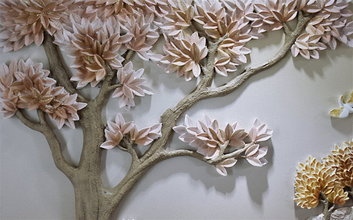 Fototapeta majestatyczne drzewo z liśćmi i ptakami