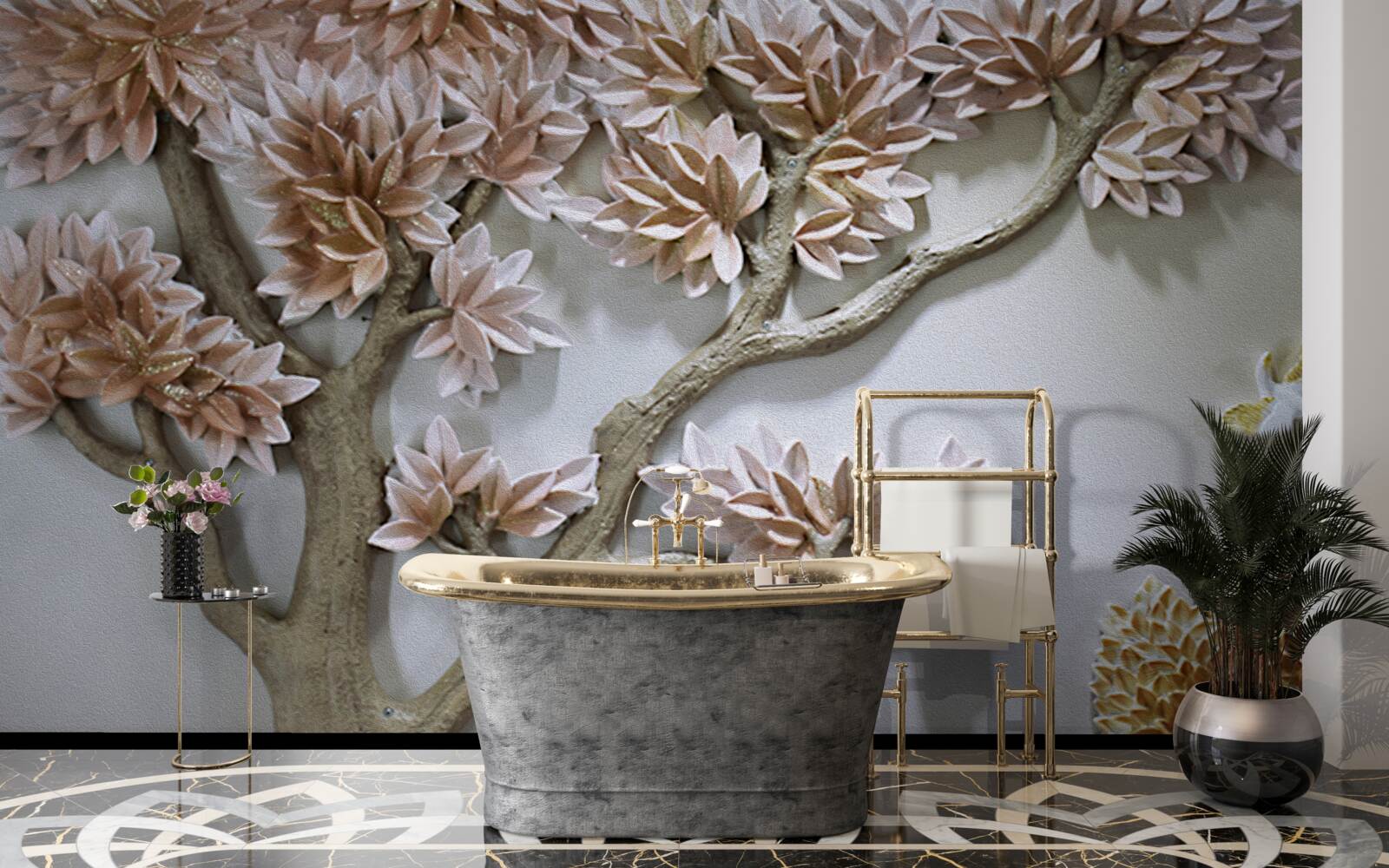 Fototapeta majestatyczne drzewo z liśćmi i ptakami