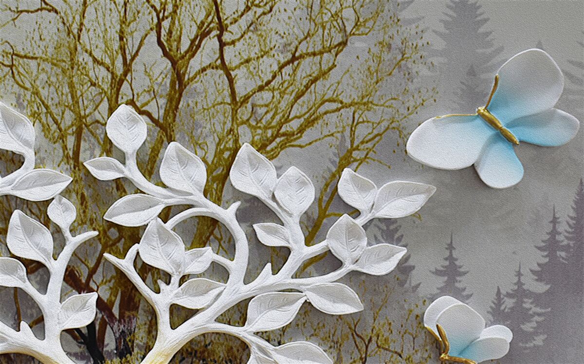 Fototapeta motyl siedzi na białej gałęzi w lesie