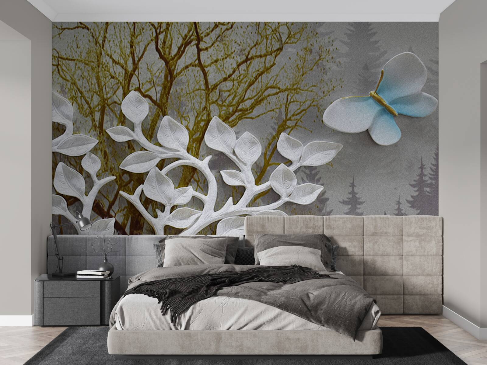 Fototapeta motyl siedzi na białej gałęzi w lesie