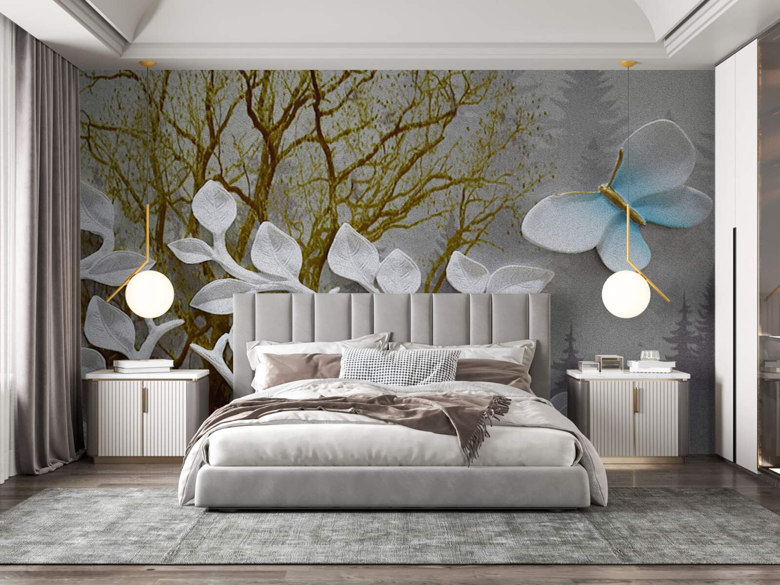 Fototapeta motyl siedzi na białej gałęzi w lesie