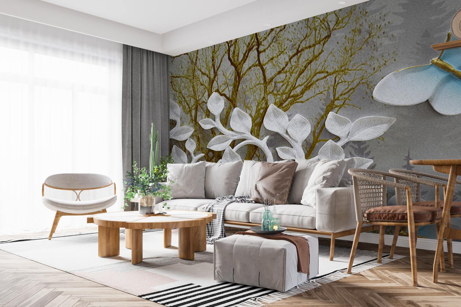 Fototapeta motyl siedzi na białej gałęzi w lesie