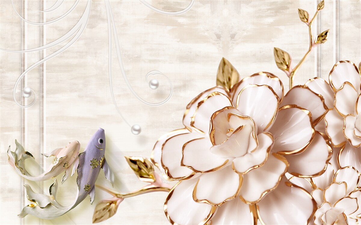 Fototapeta motyle i kwiaty wykonane z porcelany