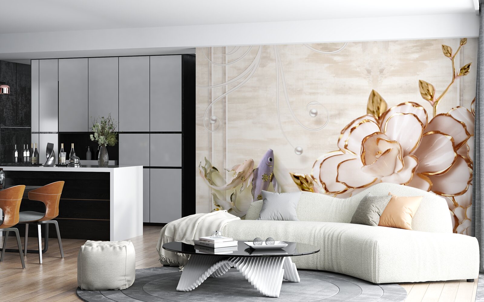 Fototapeta motyle i kwiaty wykonane z porcelany