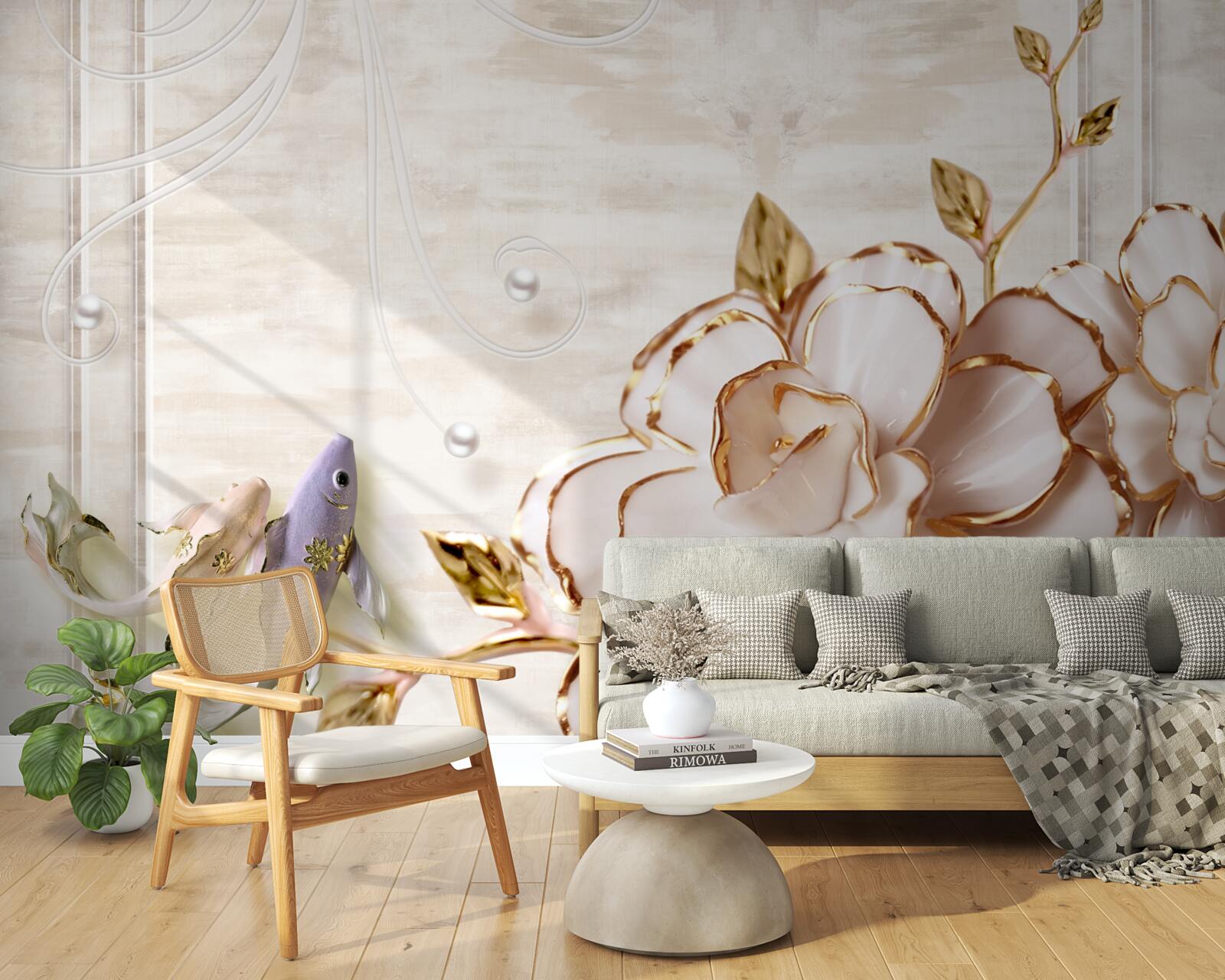 Fototapeta motyle i kwiaty wykonane z porcelany