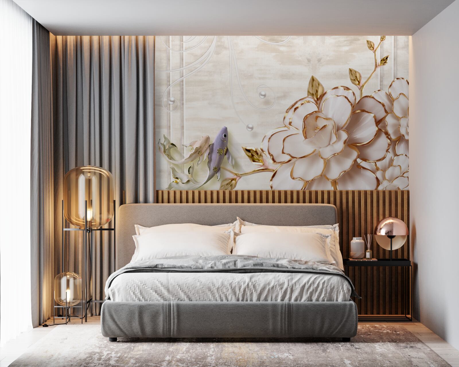 Fototapeta motyle i kwiaty wykonane z porcelany