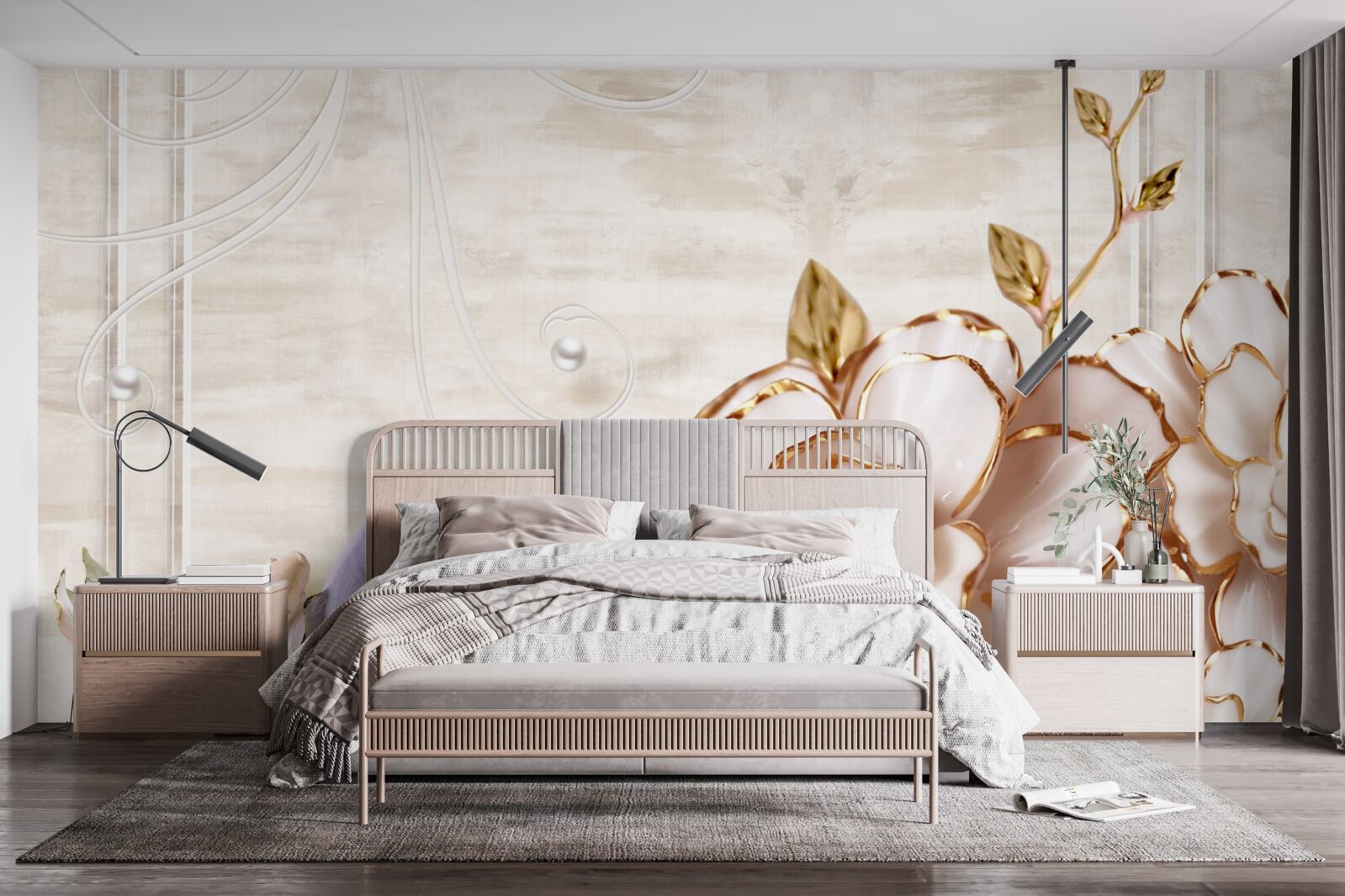 Fototapeta motyle i kwiaty wykonane z porcelany