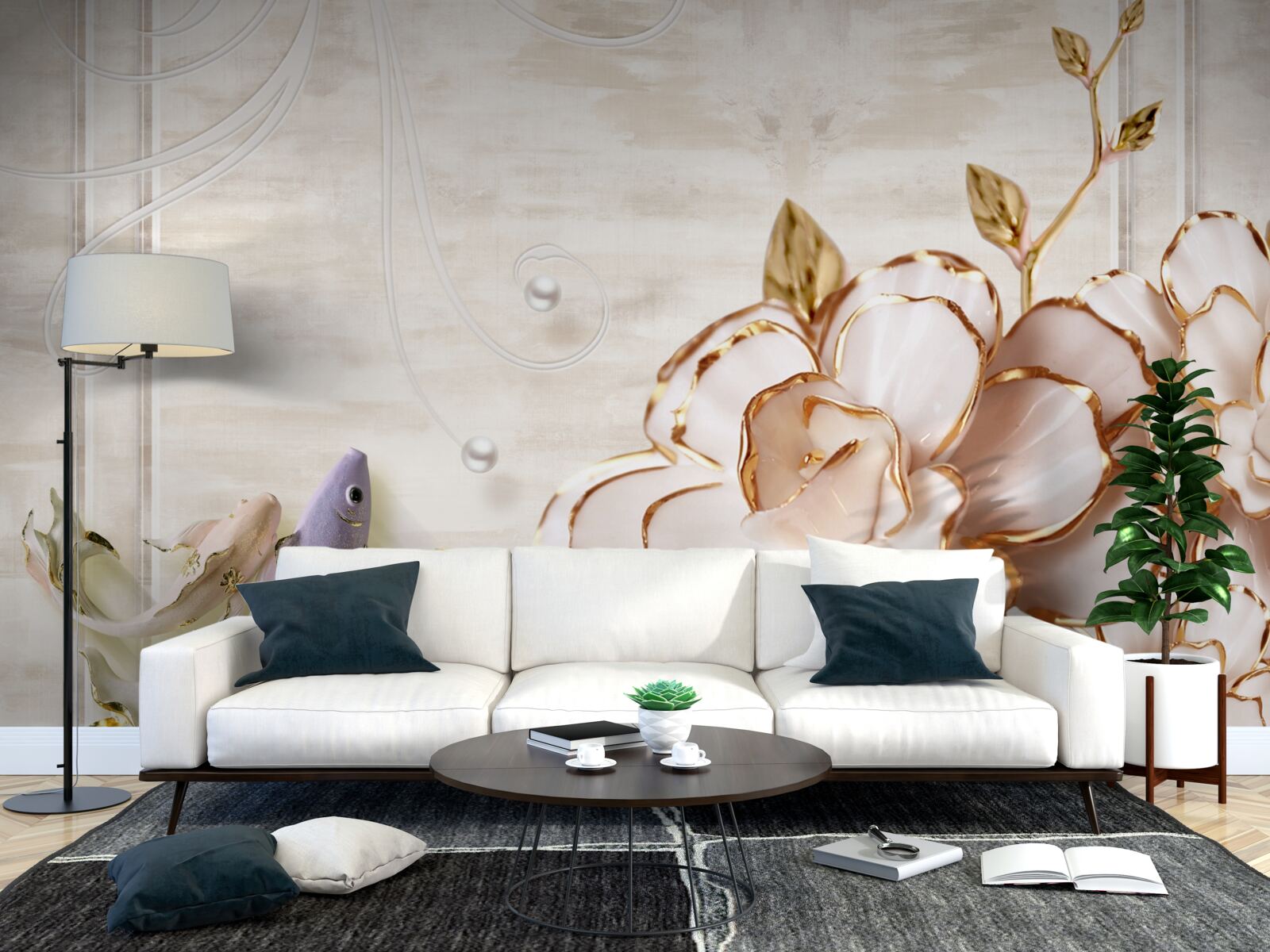 Fototapeta motyle i kwiaty wykonane z porcelany