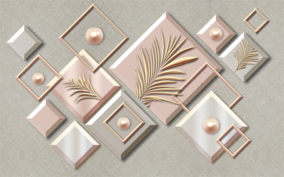 Fototapeta abstrakcja w formie prostokątów z liśćmi