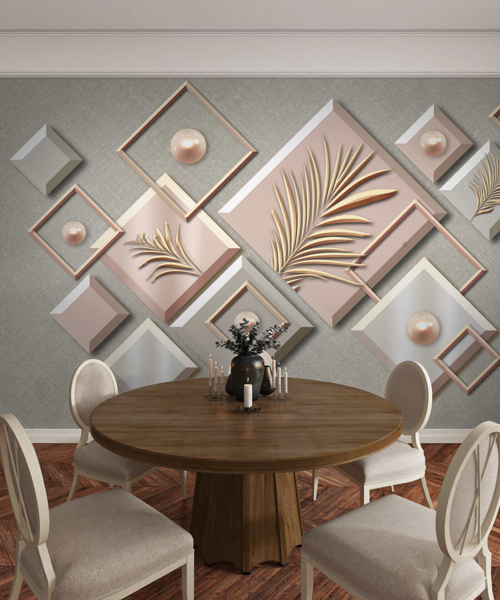 Fototapeta abstrakcja w formie prostokątów z liśćmi