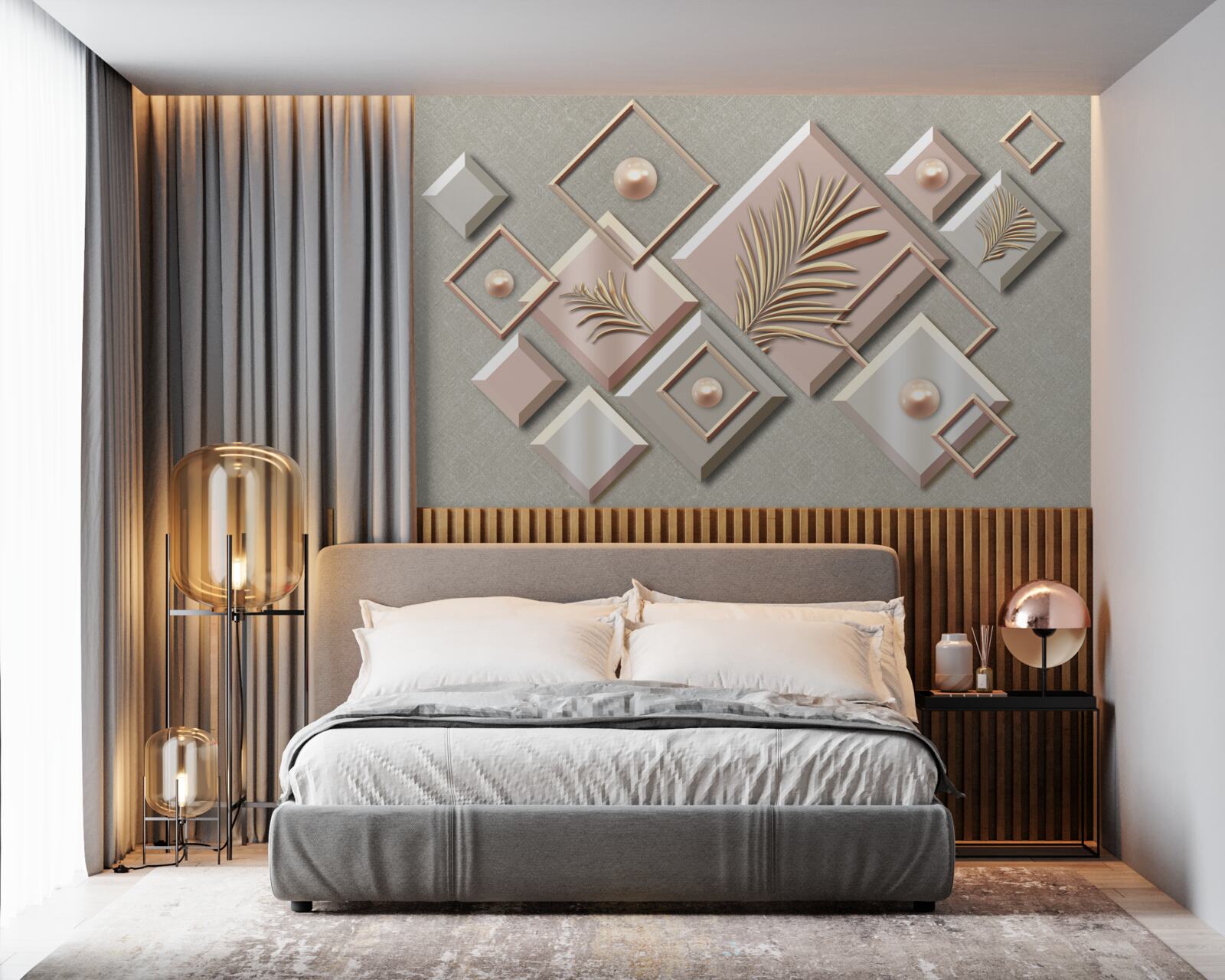 Fototapeta abstrakcja w formie prostokątów z liśćmi