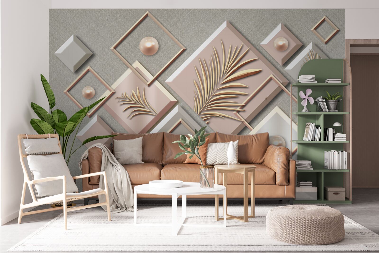 Fototapeta abstrakcja w formie prostokątów z liśćmi