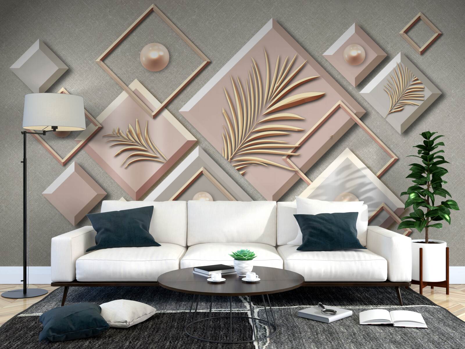 Fototapeta abstrakcja w formie prostokątów z liśćmi