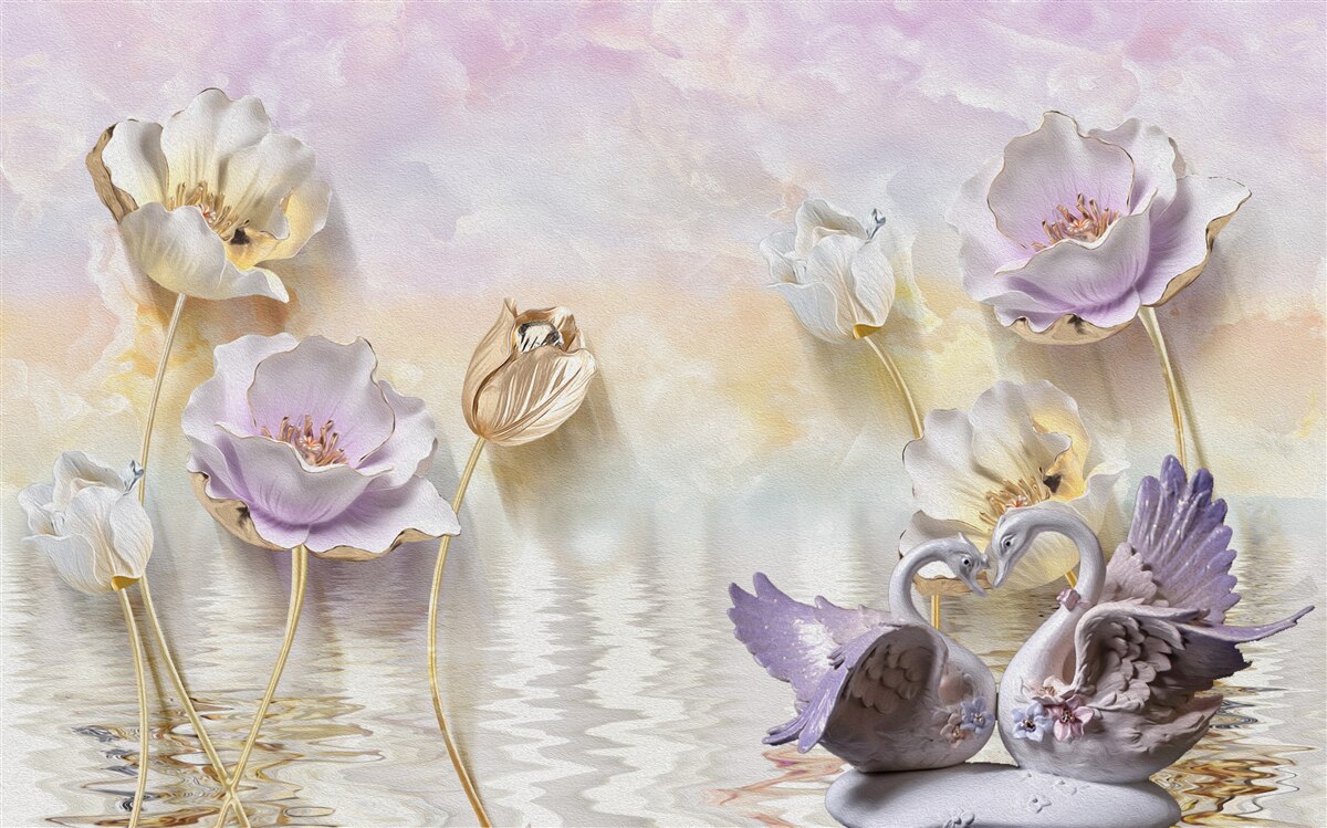 Fototapeta odbicia delikatnych kwiatów w wodzie