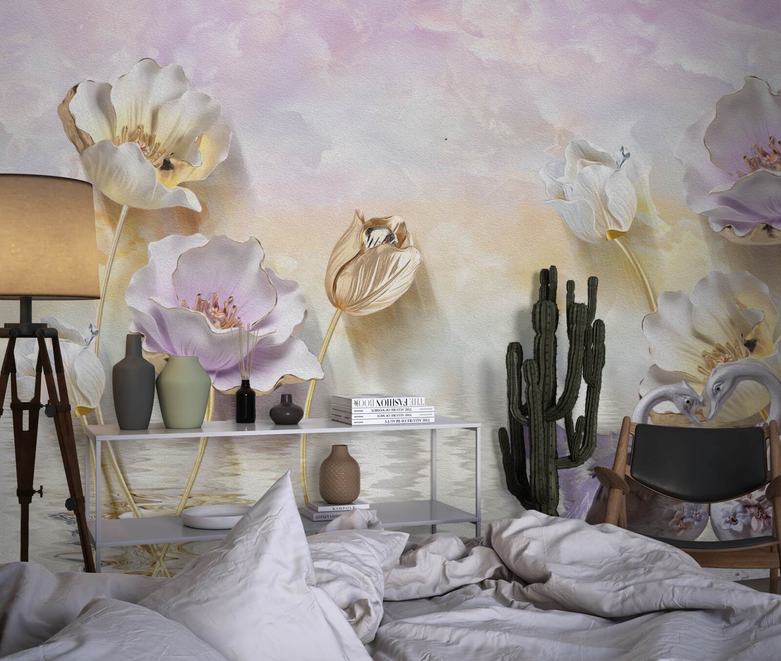 Fototapeta odbicia delikatnych kwiatów w wodzie