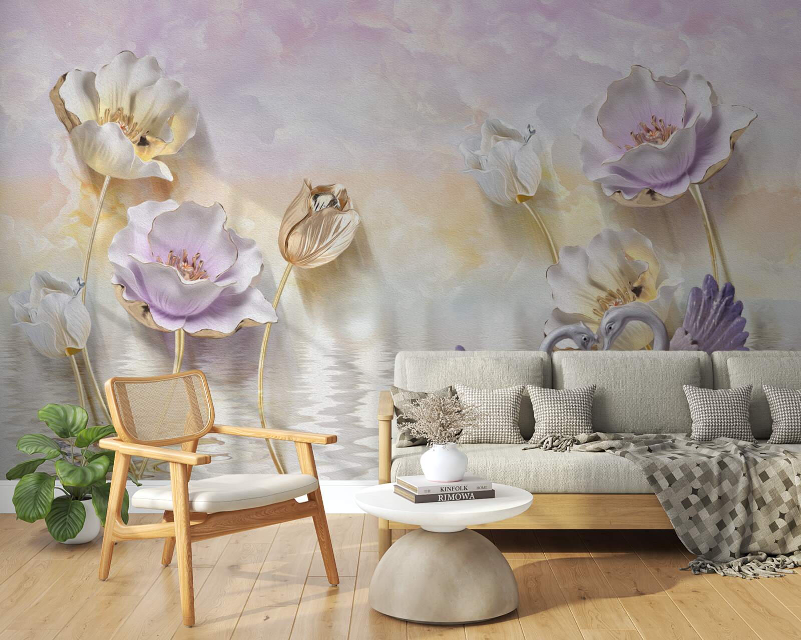 Fototapeta odbicia delikatnych kwiatów w wodzie