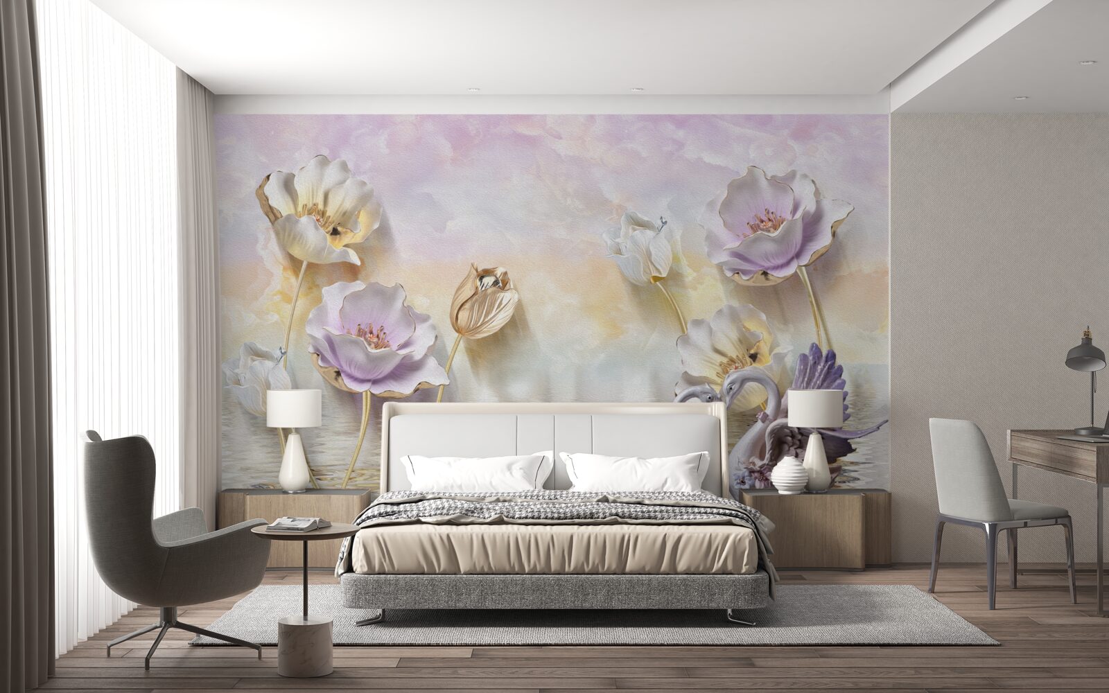 Fototapeta odbicia delikatnych kwiatów w wodzie