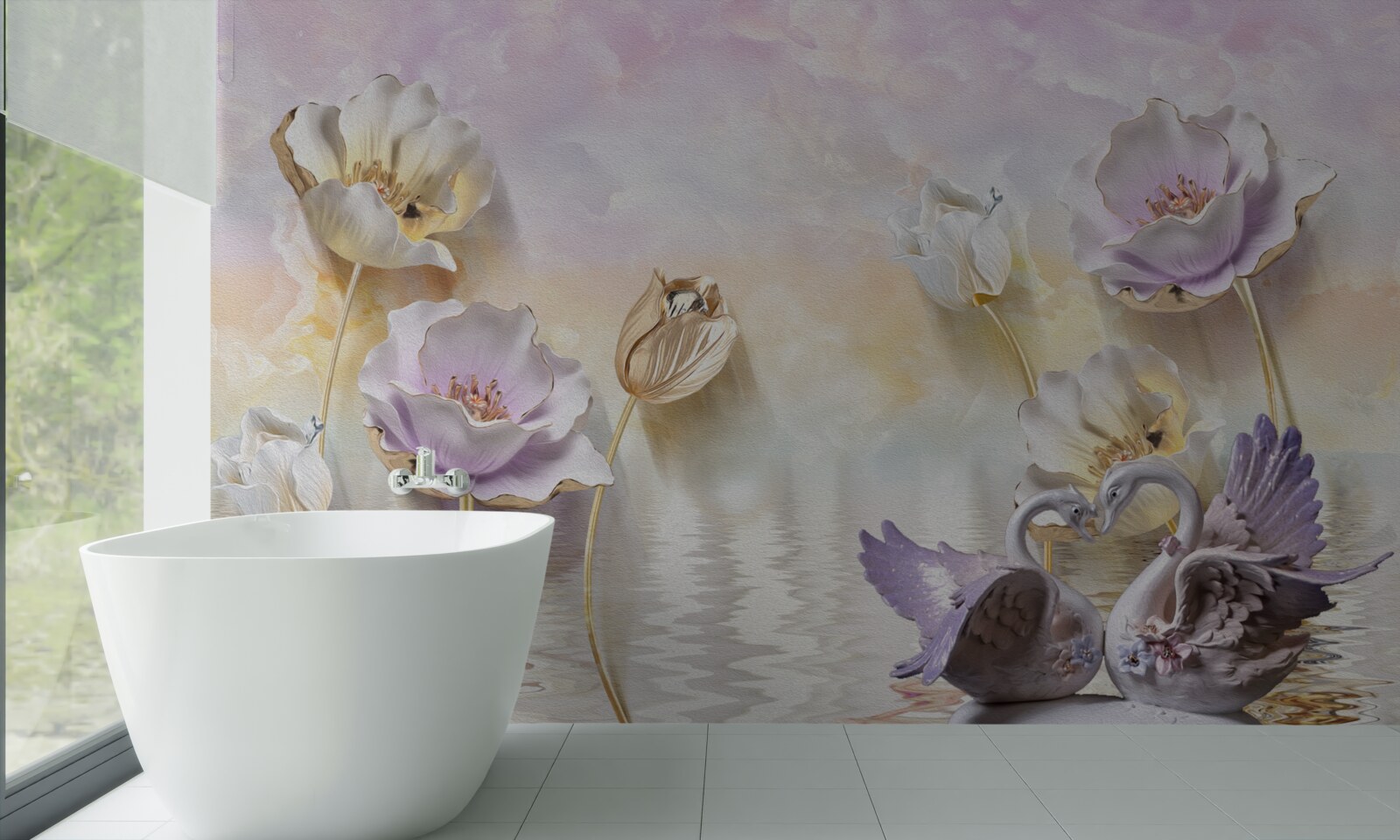 Fototapeta odbicia delikatnych kwiatów w wodzie