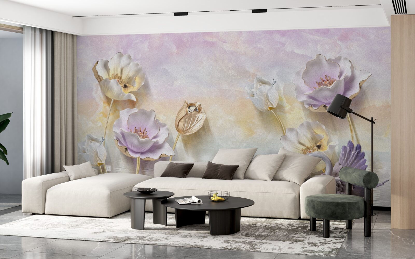 Fototapeta odbicia delikatnych kwiatów w wodzie