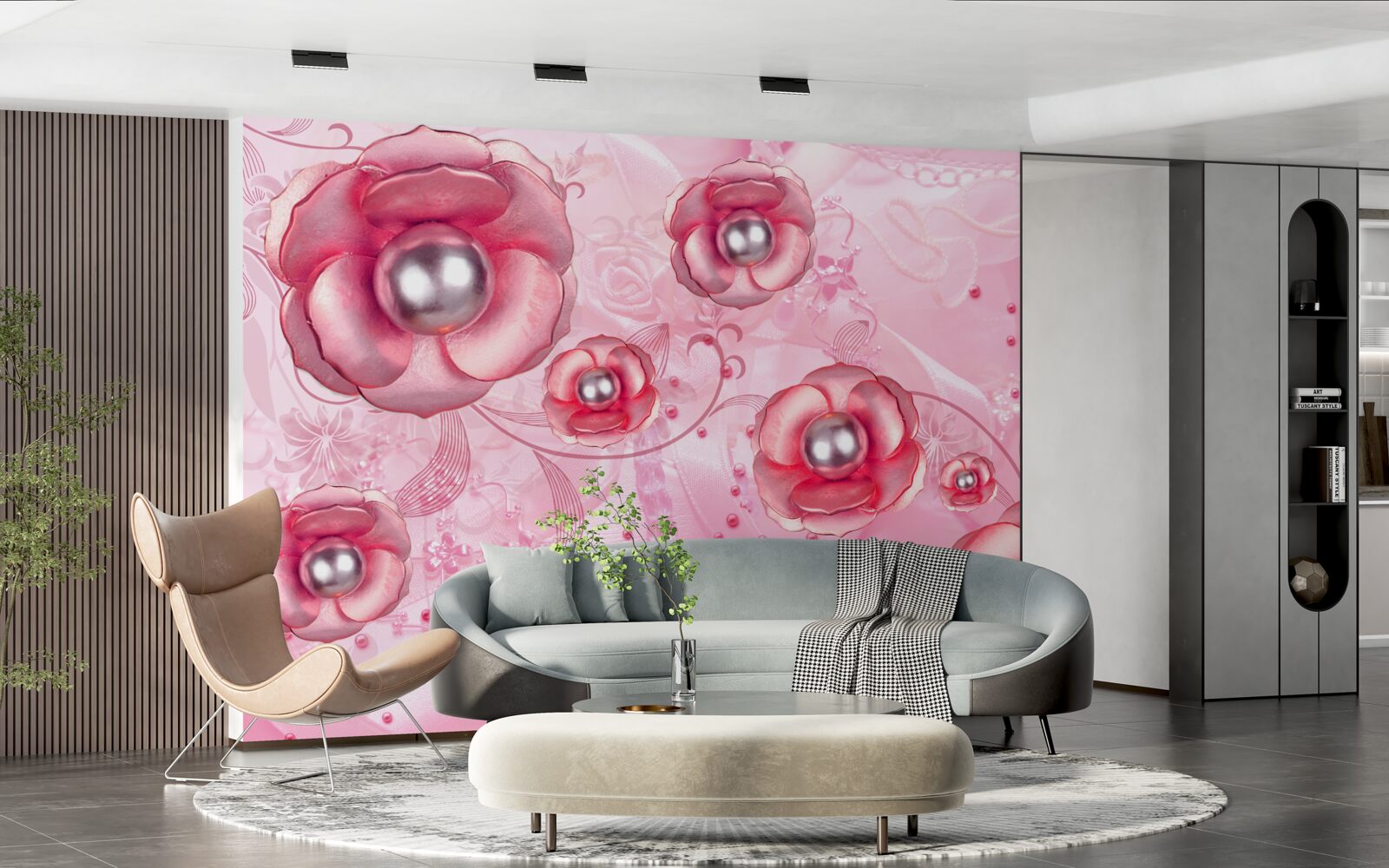 Fototapeta subtelne czerwone pąki z sercem wypełnionym perłami