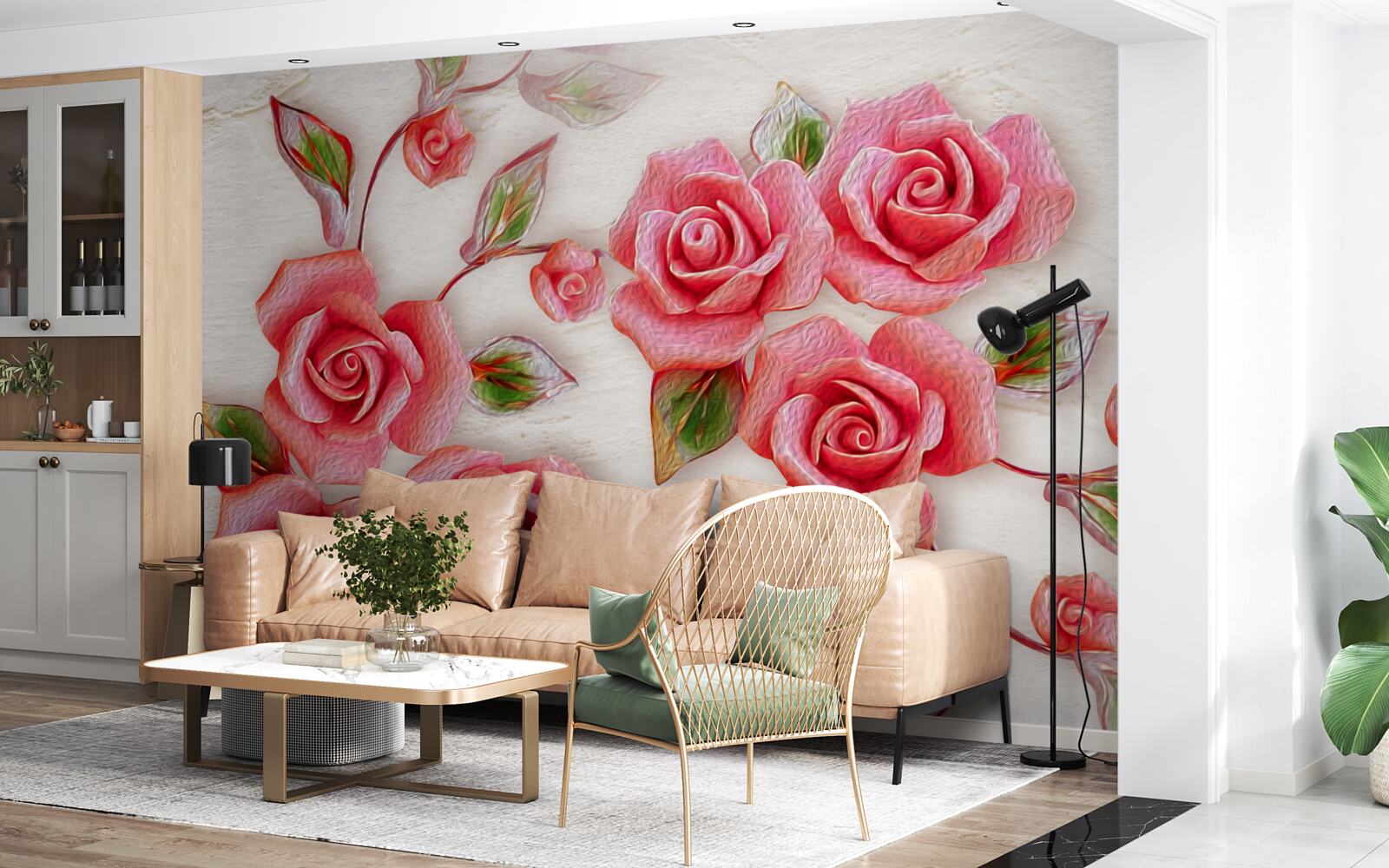 Fototapeta na gałęzi zakwitła różowa róża herbaciana