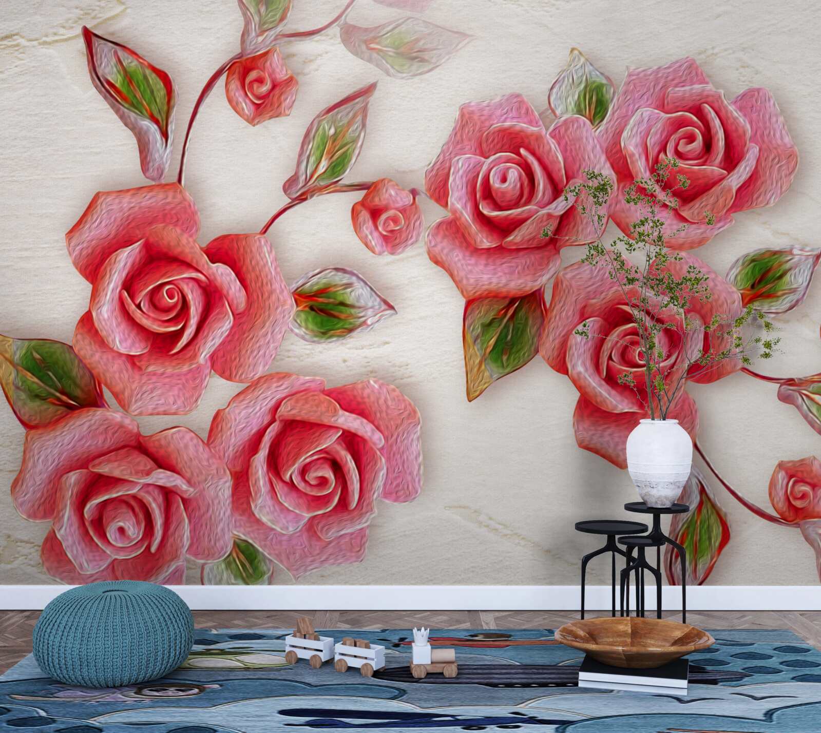 Fototapeta na gałęzi zakwitła różowa róża herbaciana