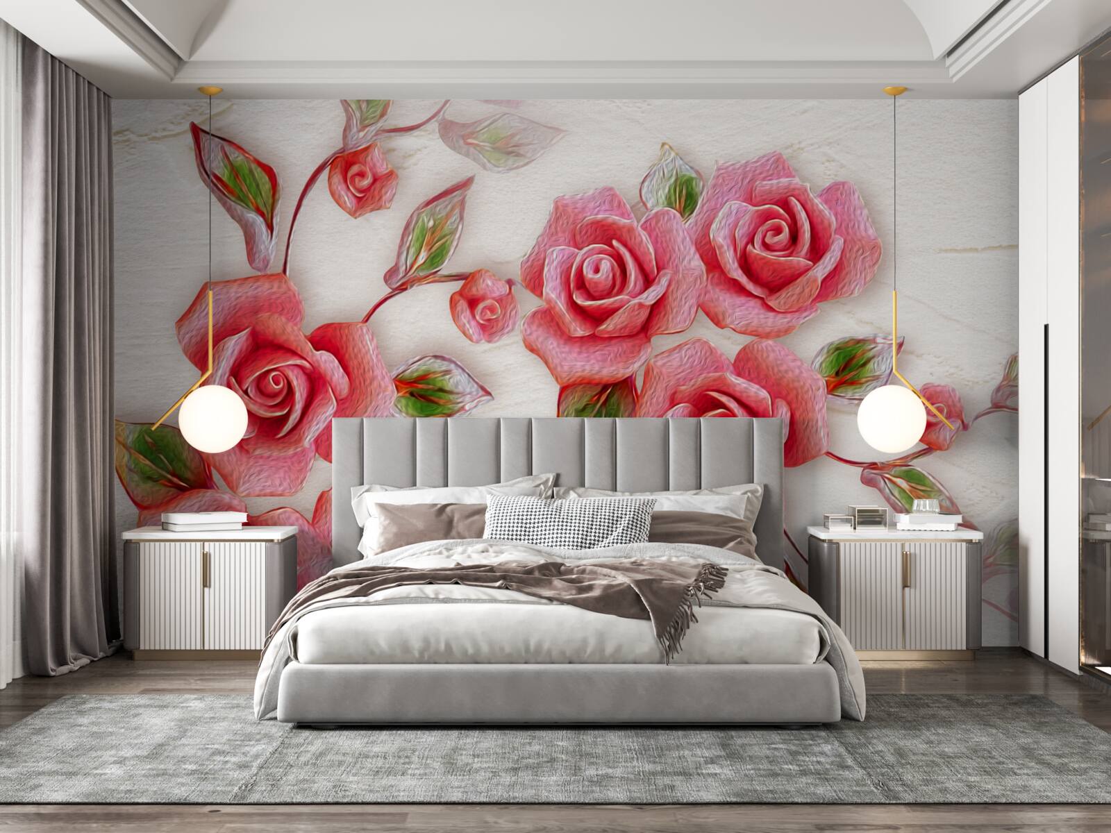 Fototapeta na gałęzi zakwitła różowa róża herbaciana