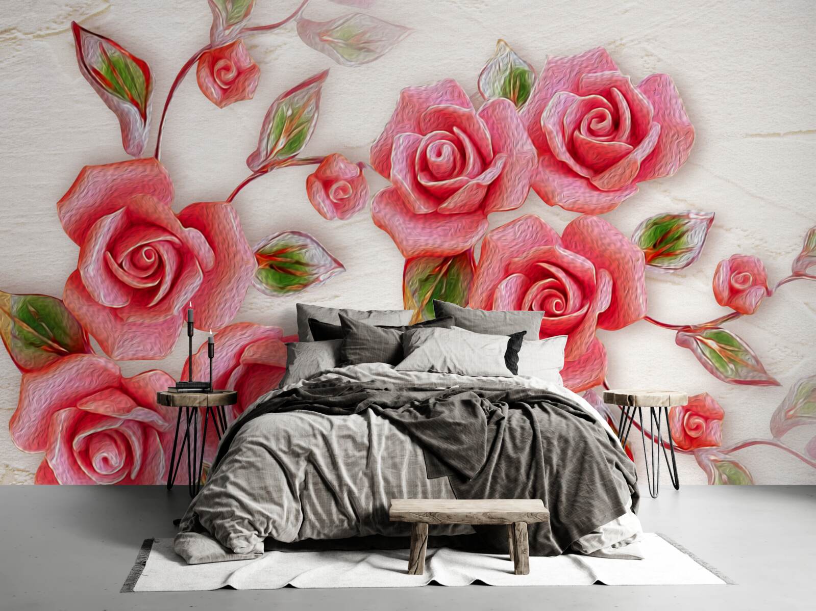 Fototapeta na gałęzi zakwitła różowa róża herbaciana