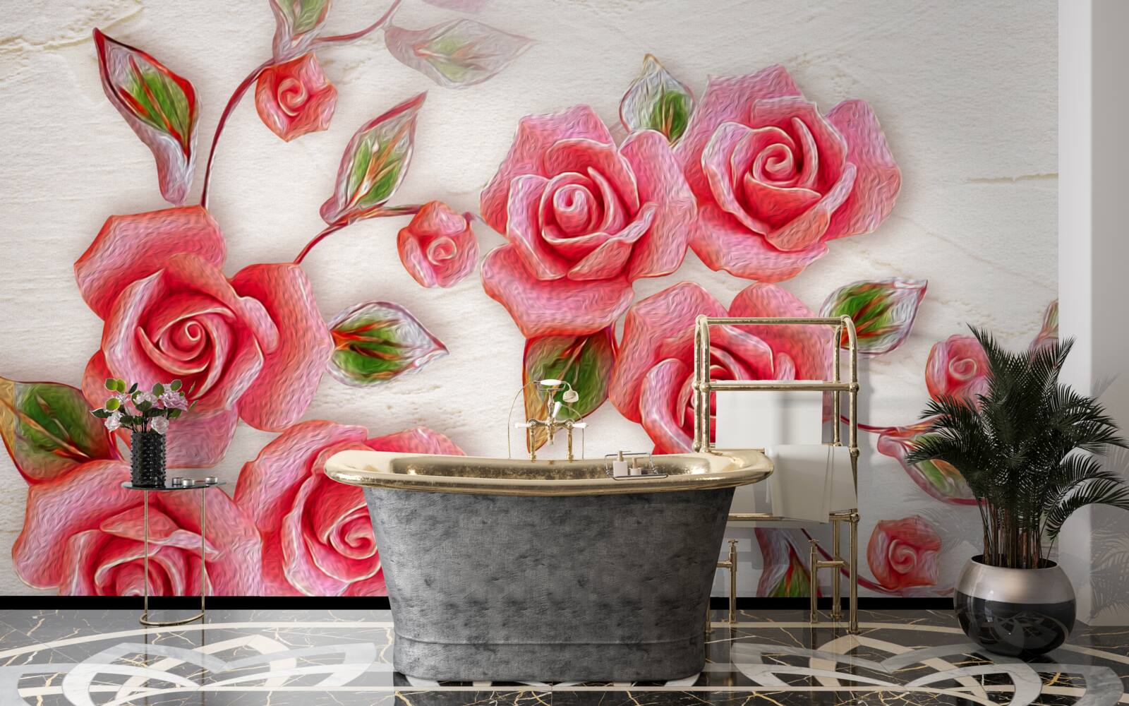 Fototapeta na gałęzi zakwitła różowa róża herbaciana