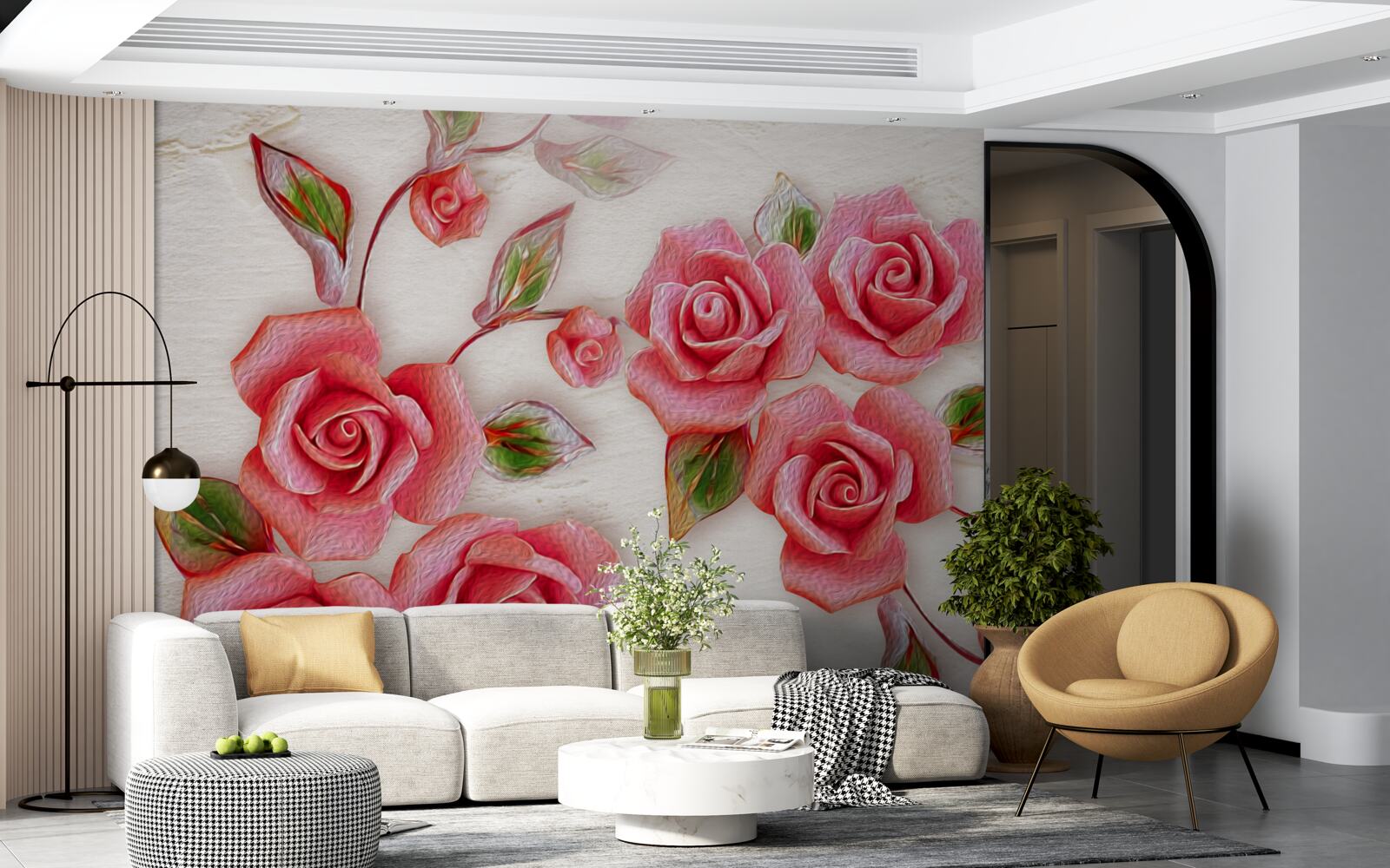 Fototapeta na gałęzi zakwitła różowa róża herbaciana