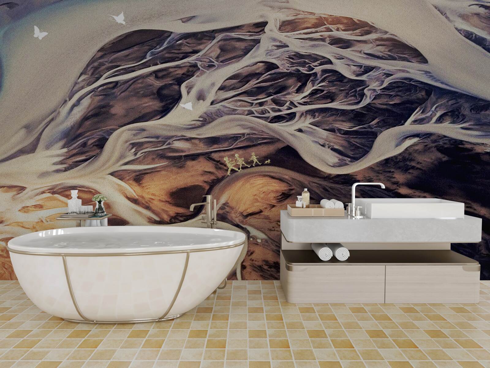 Fototapeta fałszywa sylwetka drzewa narysowana na piasku