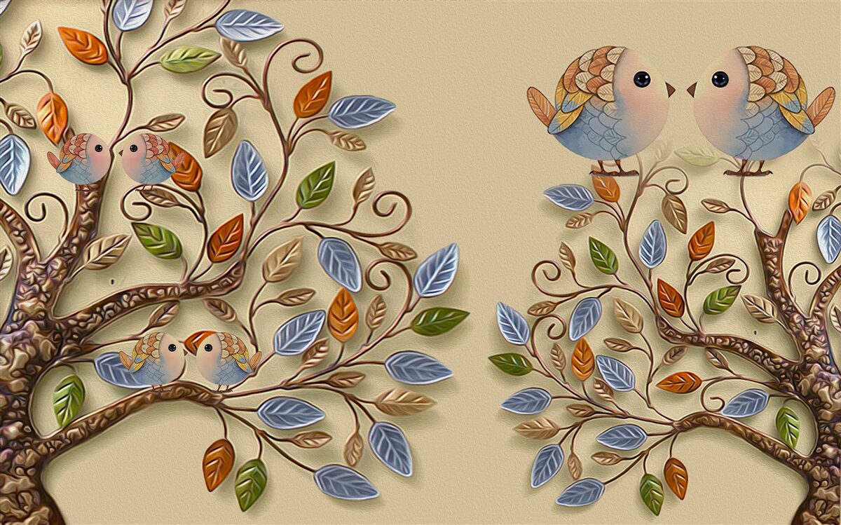 Fototapeta jesienne drzewa z ptakami