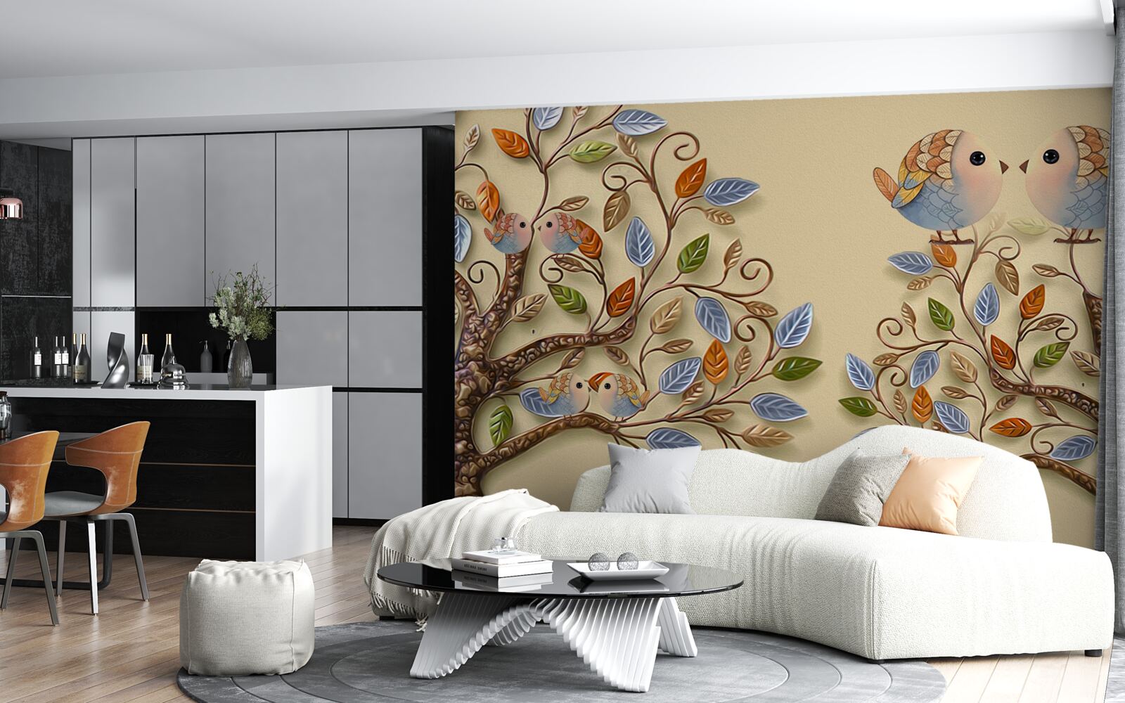 Fototapeta jesienne drzewa z ptakami