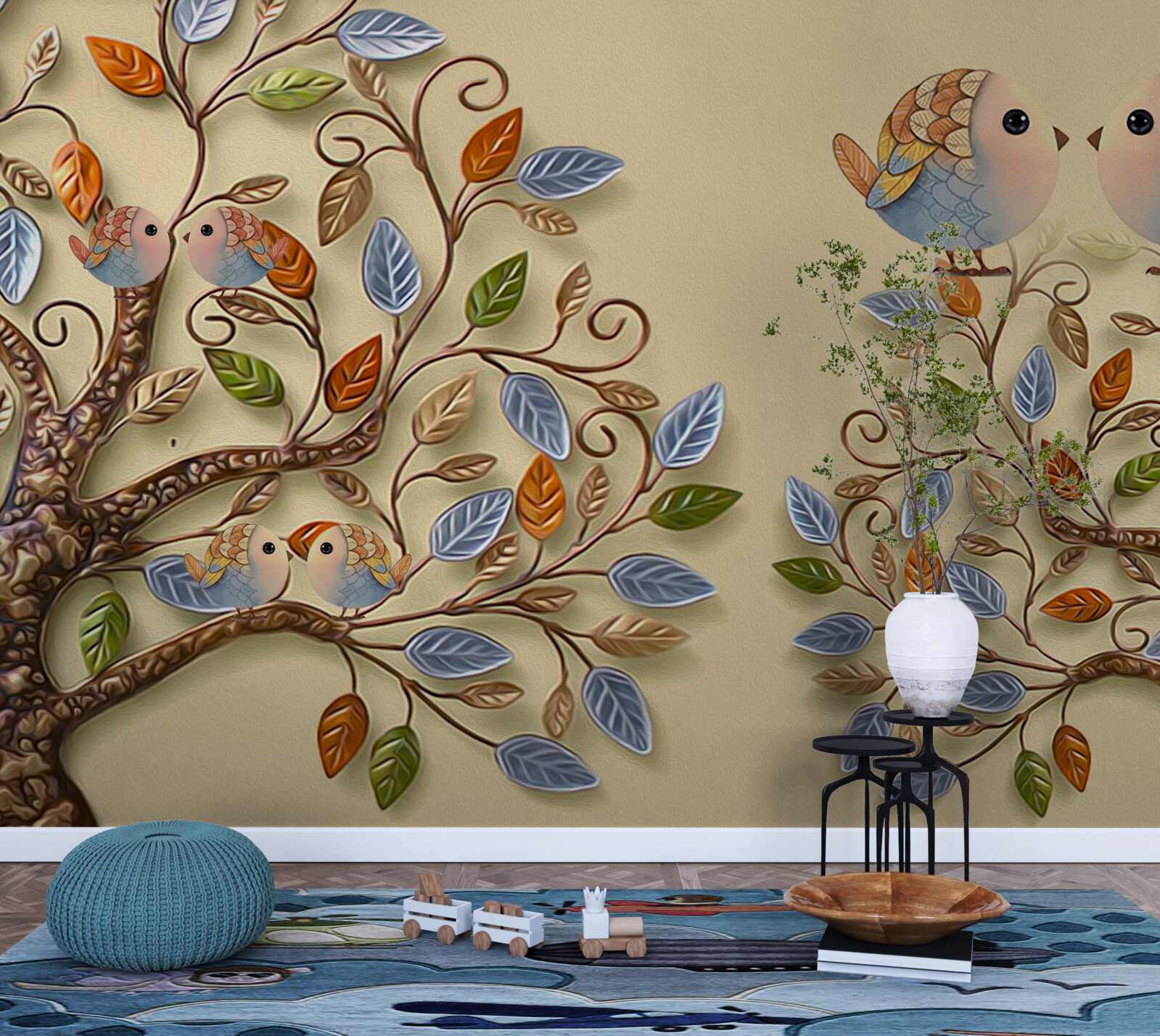 Fototapeta jesienne drzewa z ptakami