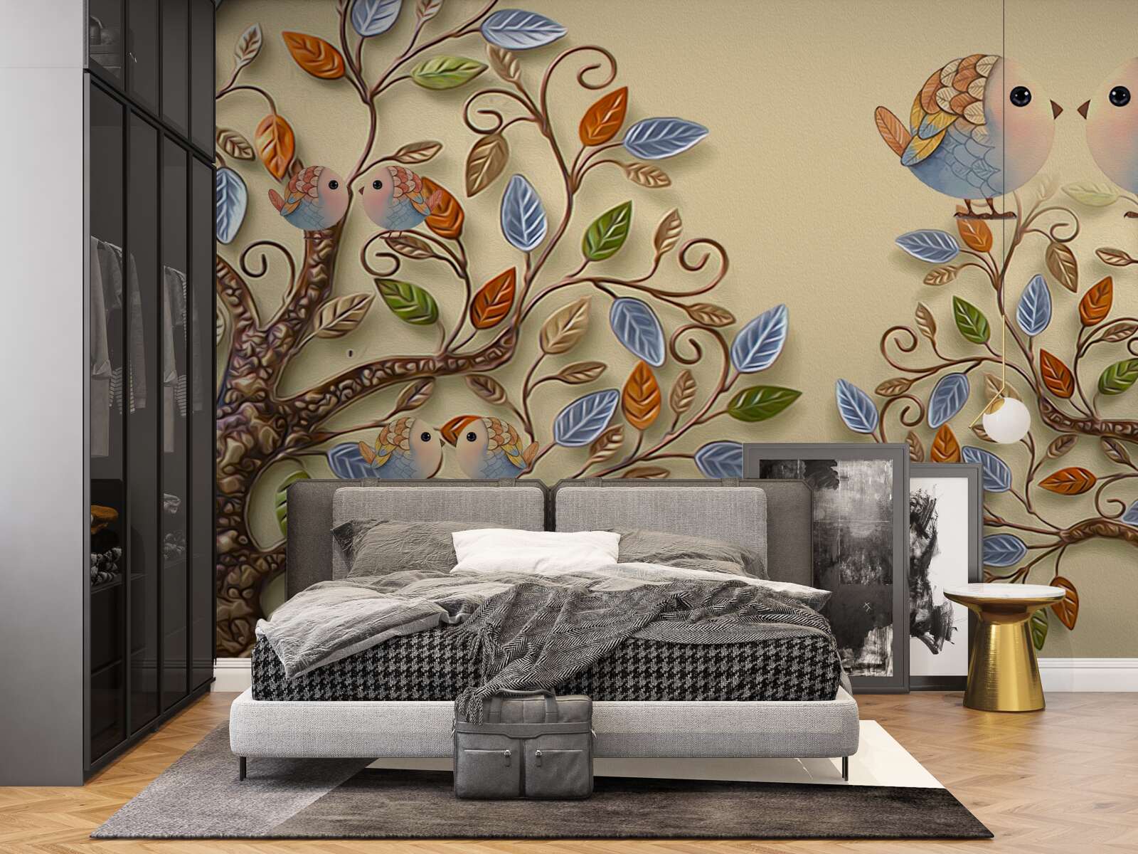 Fototapeta jesienne drzewa z ptakami