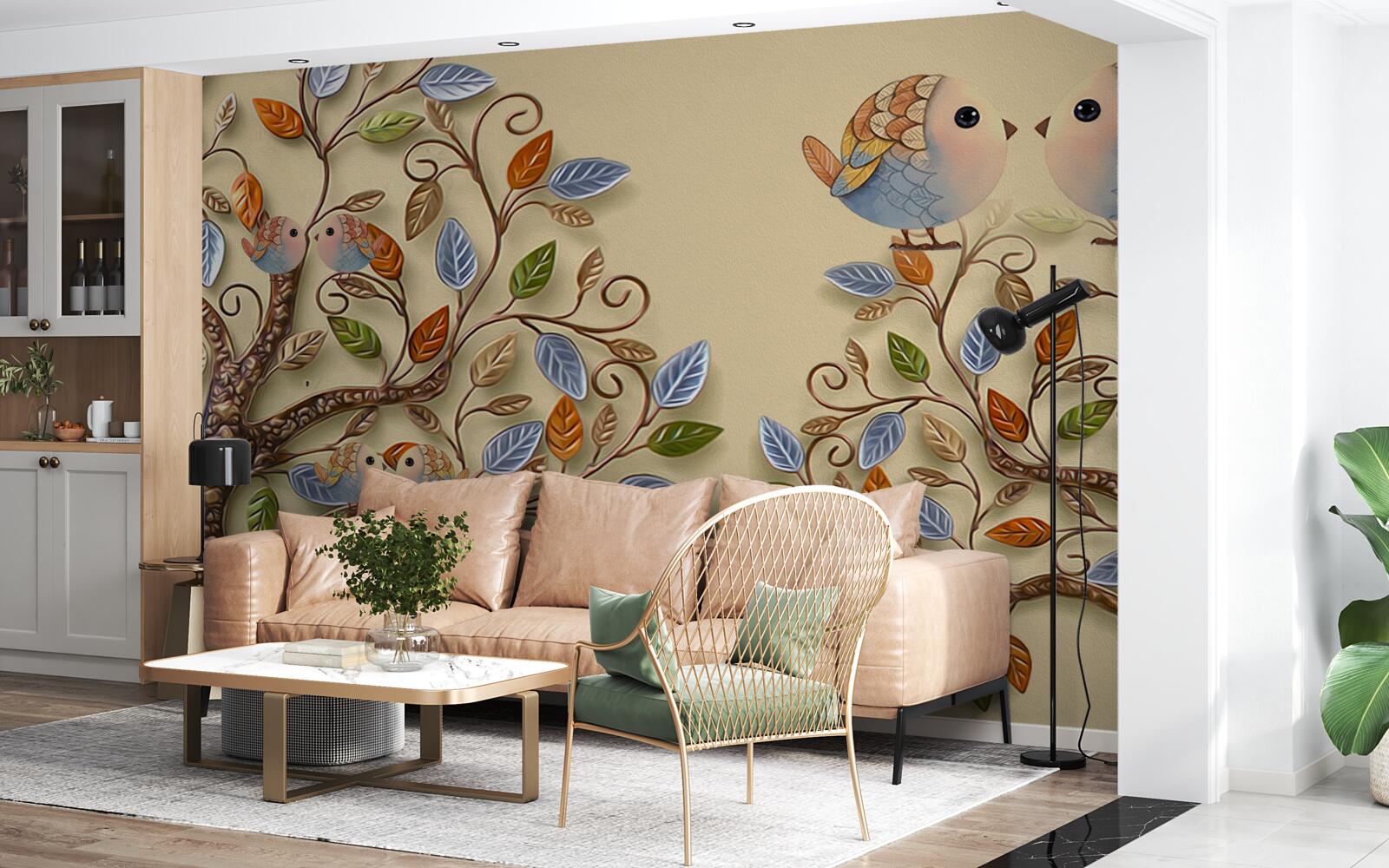 Fototapeta jesienne drzewa z ptakami