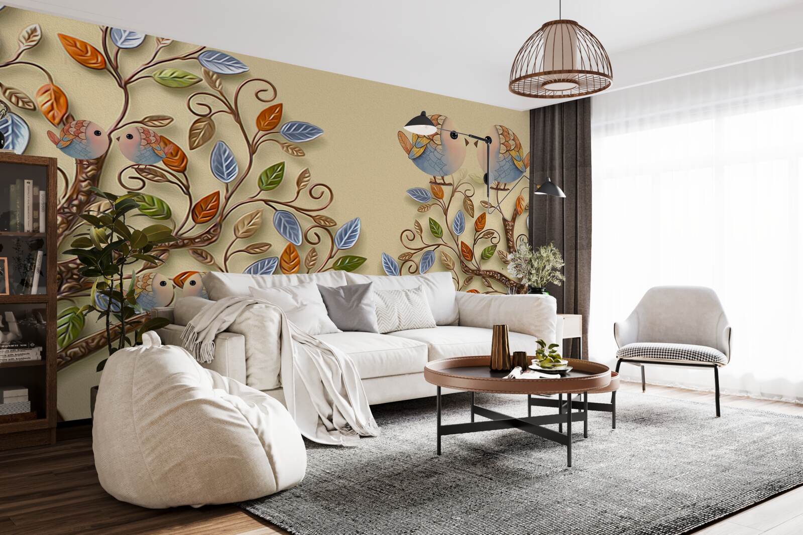 Fototapeta jesienne drzewa z ptakami