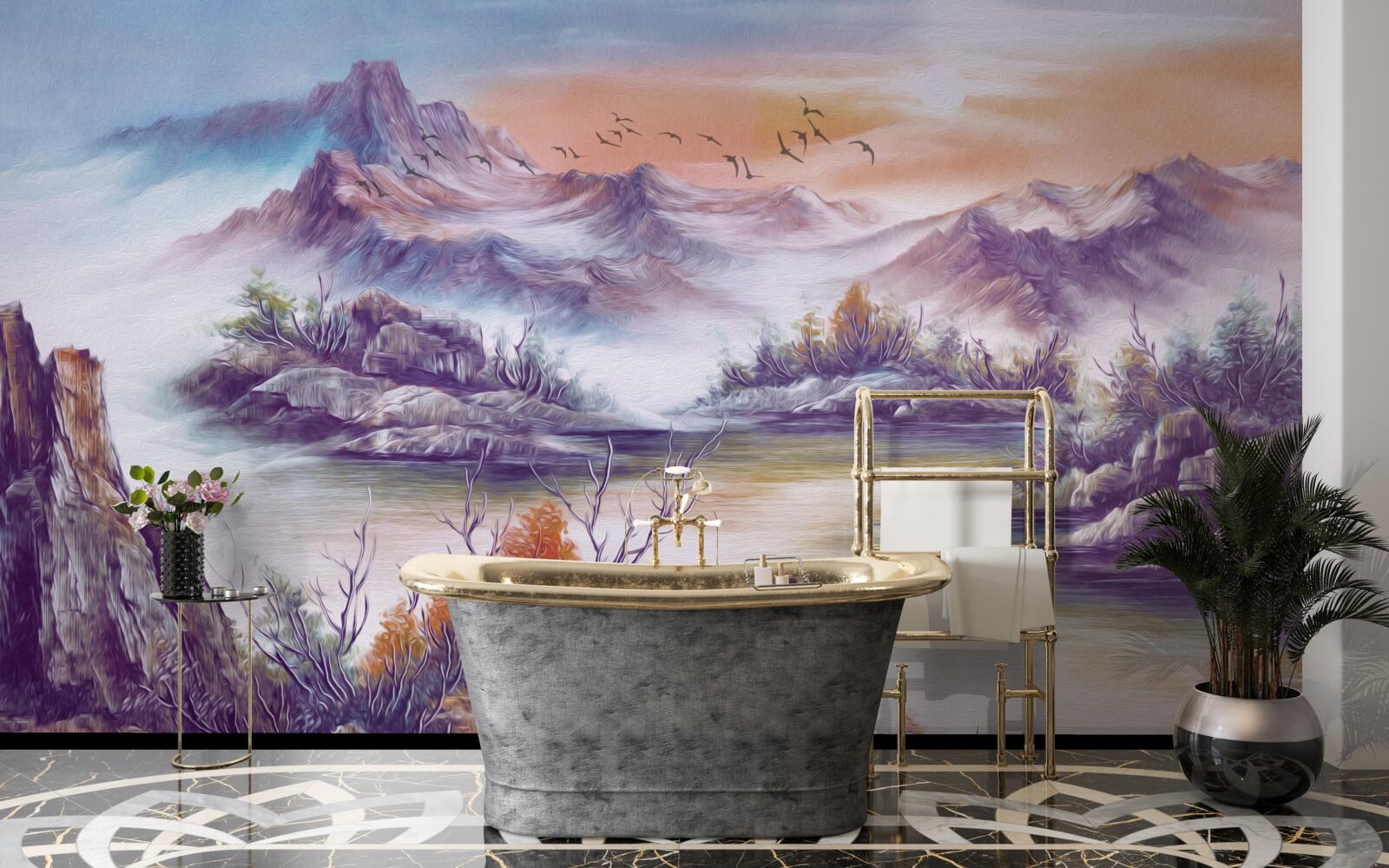 Fototapeta góry są pokryte mgłą