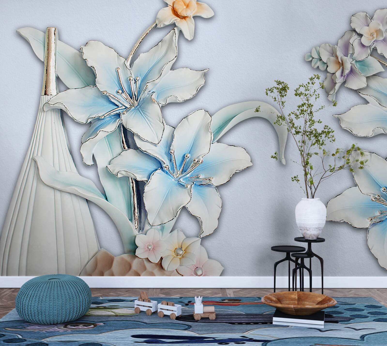 Fototapeta bukiet białych i niebieskich lilii