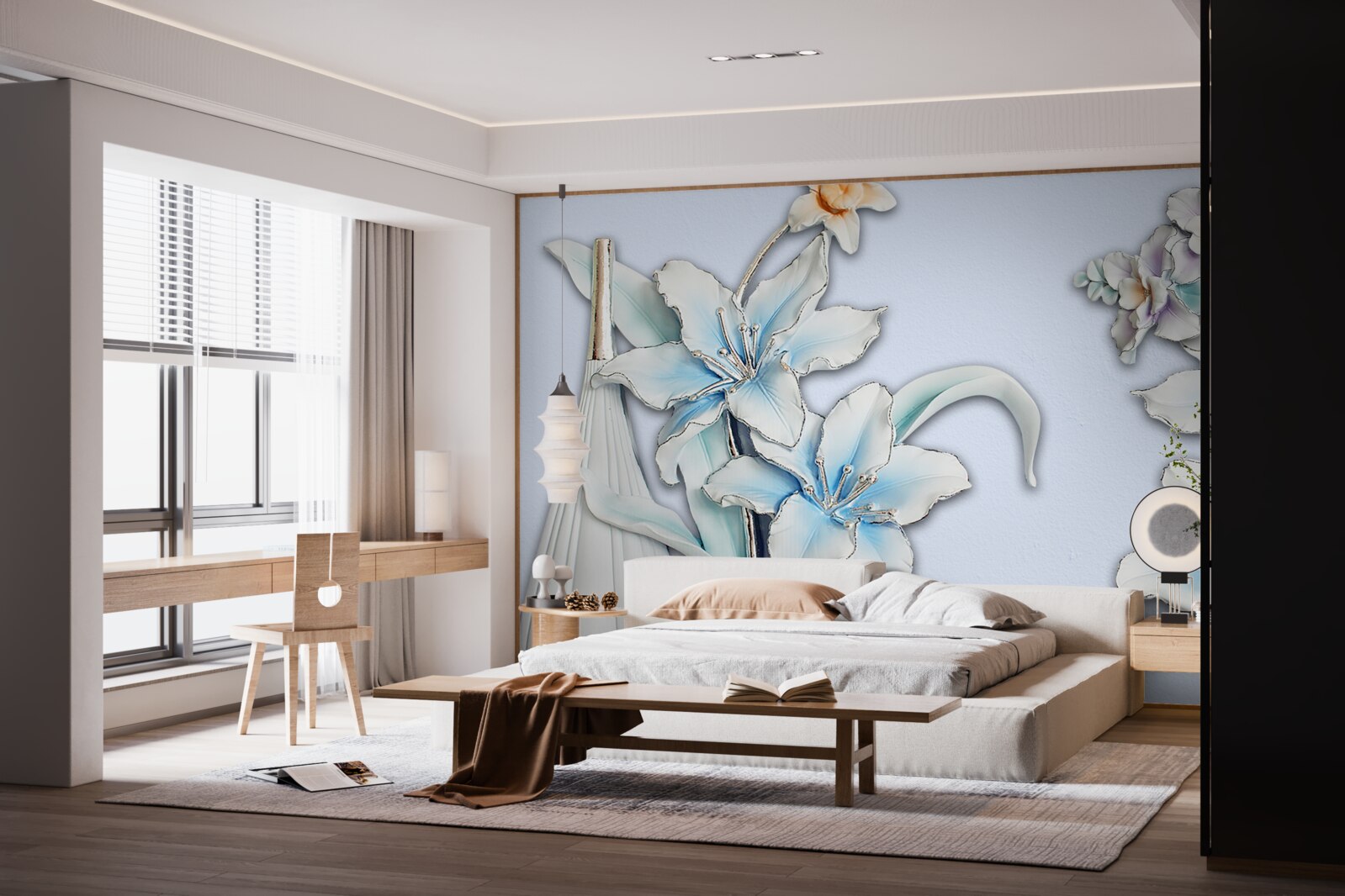 Fototapeta bukiet białych i niebieskich lilii