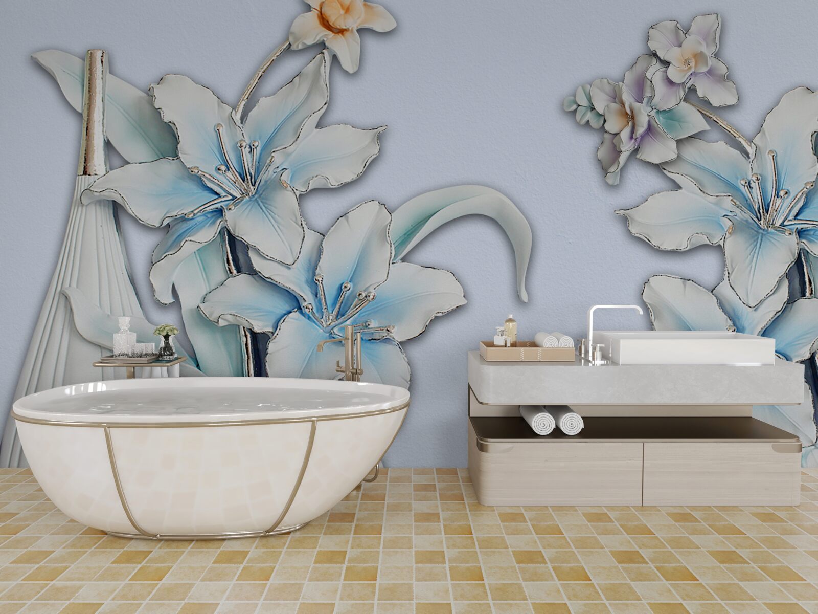 Fototapeta bukiet białych i niebieskich lilii