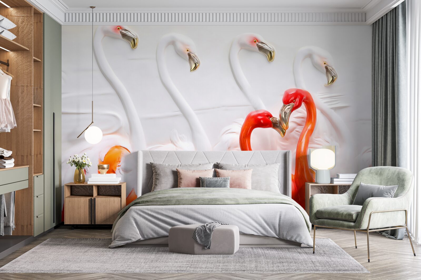 Fototapeta flamingi w odcieniach różu i bieli