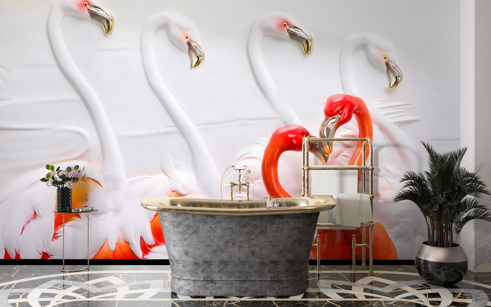 Fototapeta flamingi w odcieniach różu i bieli