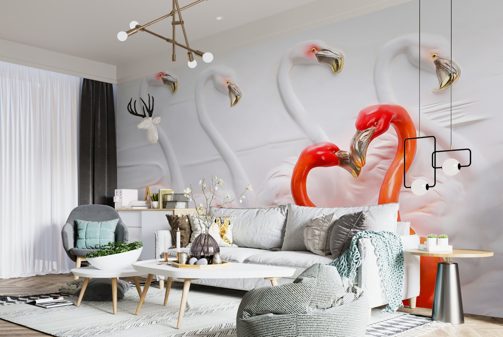 Fototapeta flamingi w odcieniach różu i bieli