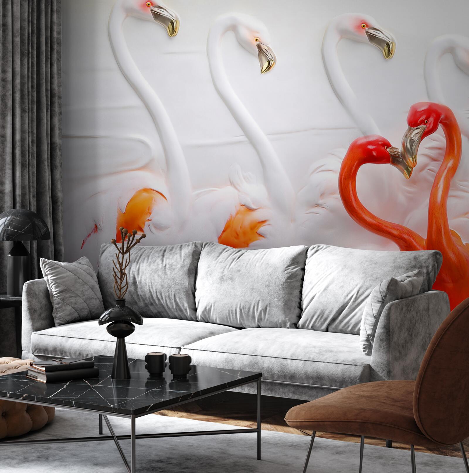 Fototapeta flamingi w odcieniach różu i bieli